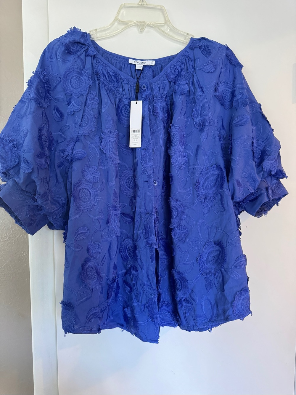 Chico's Royal Blue Floral Appliqué Button-Down Shirt